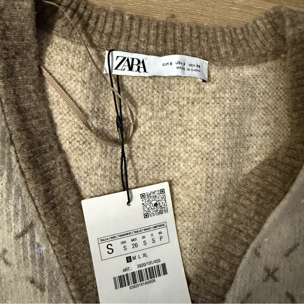 NWT Zara Sequin Argyle Knit Vest - Picture 4 of 5